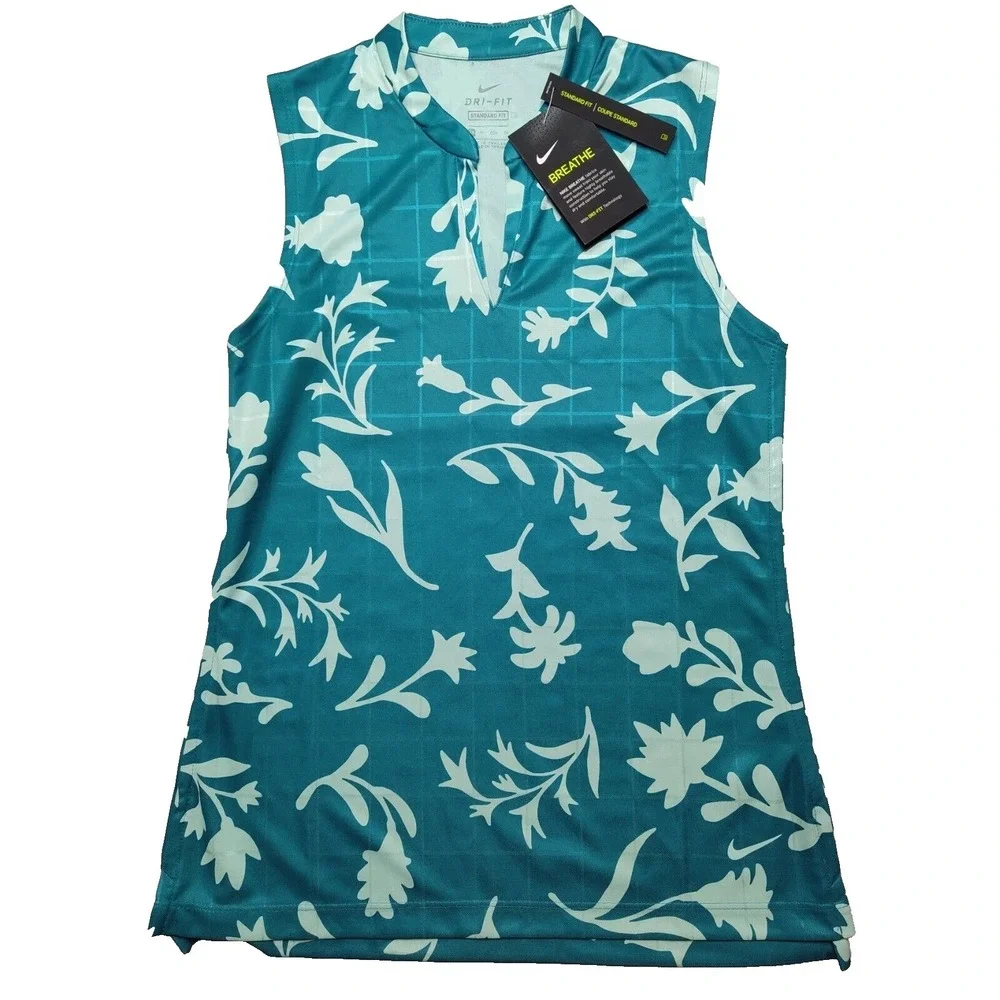 Nike Dri-FIT Women Size XS Victory Sleeveless Floral Print Golf Polo Shirt‎ NEW